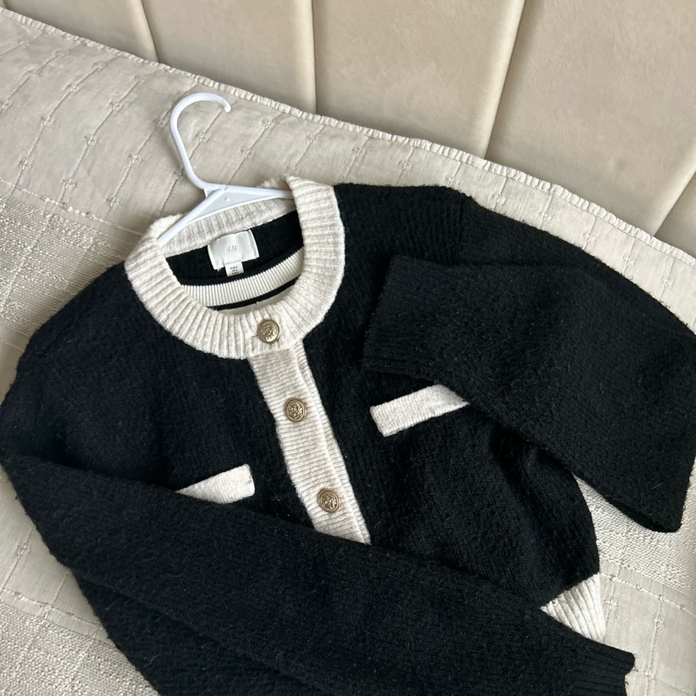 H&M Black and Cream Women's Cardigan